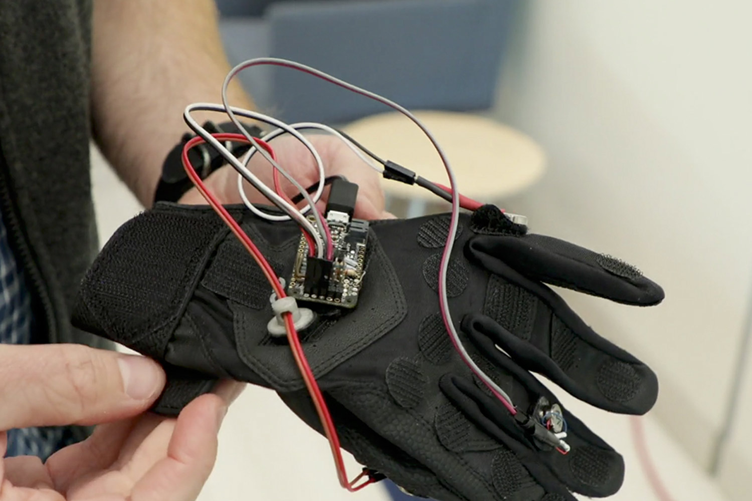A haptic glove prototype being tested 