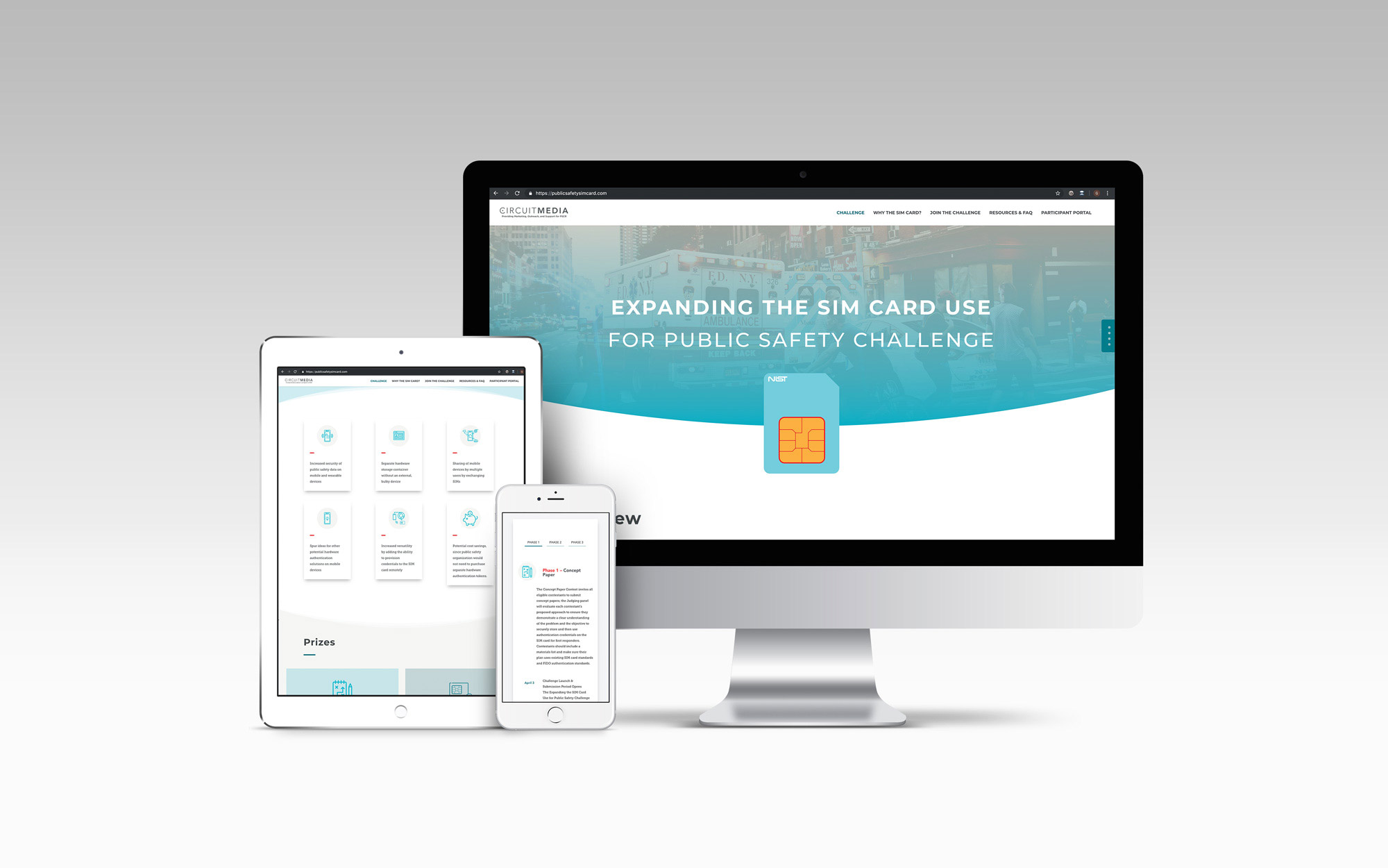 three views of the Sim Card challenge which include, a desktop, mobile and tablet view