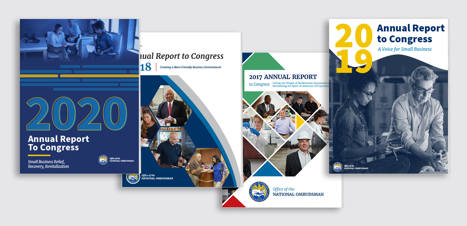 Four cover designs for the Small Business Administration annual reports 